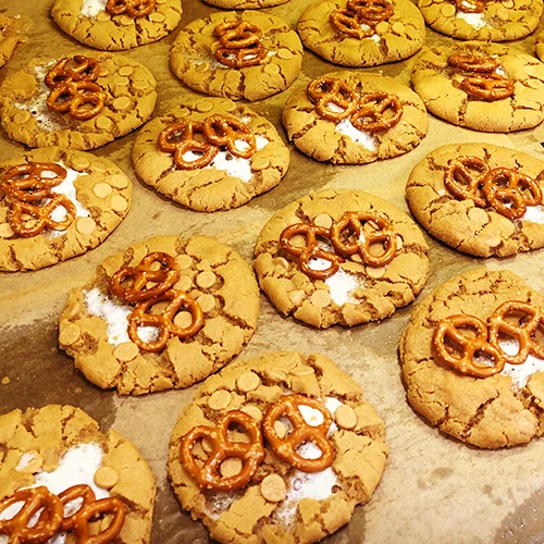 Chocolate chip cookies cooling after being freshly baked